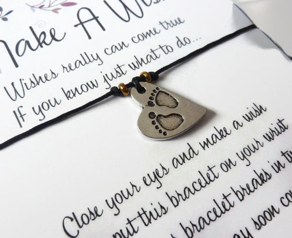 Wish Bracelet - Baby Footprint Charm. Baby Feet. Baby Shower Mum to be Gift. Choice of Colours