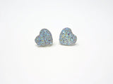 Heart Stud Earrings - Opal Glitter Sparkle Heart Studs. Bridesmaids Simple Earrings