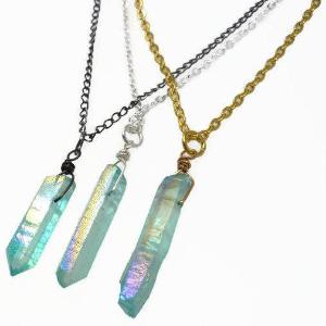 Aqua Aura Crystal Necklace - Natural Healing Aura Quartz. Layering Necklace. Choiice of Chain & Length