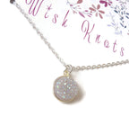 Opal Druzy Rainbow Pendant - Sparkle Glitter Silver Necklace.