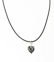Genuine Abalone Heart Necklace. Paua Shell Pendant. Adjustable Cotton Cord