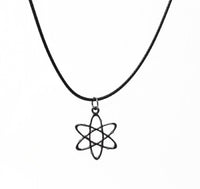 Gunmetal Black Atom Necklace. Molecule Pendant. Unisex Necklace. Adjustable Black Cotton Cord.