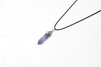 Genuine Rainbow Fluorite Gemstone Point Necklace. Adjustable Cotton Cord Necklace.