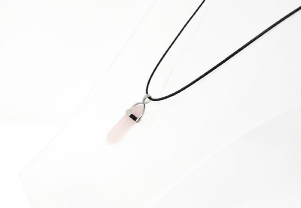 Genuine Rose Quartz Gemstone Point Necklace. Rose Quartz Bullet Pendant Cotton Cord Necklace. Fertility Necklace. Adjustable.