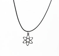 Gunmetal Black Atom Necklace. Molecule Pendant. Unisex Necklace. Adjustable Black Cotton Cord.