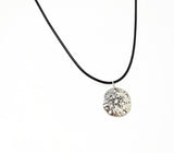 Silver Sand Dollar Necklace. Stamped Pendant. Adjustable Black Cotton Cord.
