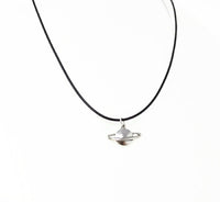Silver Planet Necklace. Saturn Pendant - Adjustable Black Cotton Cord Necklace