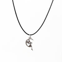 Moon Fairy Pendant. Silver Fairy Necklace. Adjustable Black Cotton Cord Necklace.