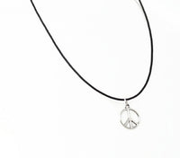 Silver CND Pendant. Peace Necklace. Adjustable Black Cotton Cord Necklace.