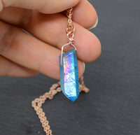 Rose Gold Blue Aura Necklace - Rose Gold Plated Chain - Choose Length