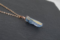 Rose Gold Light Blue Aura Necklace - Rose Gold Plated Chain - Choose Length