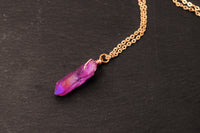 Rose Gold Hot Pink Aura Necklace - Rose Gold Plated Chain - Choose Length