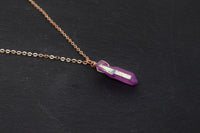 Rose Gold Hot Pink Aura Necklace - Rose Gold Plated Chain - Choose Length