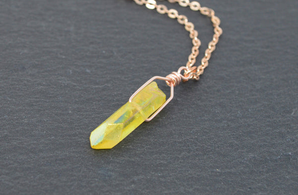Rose Gold Yellow Aura Necklace - Rose Gold Plated Chain - Choose Length
