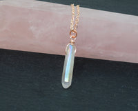 Rose Gold Angel Aura Necklace - Polished Natural Healing Quartz Crystal, Rose Gold Plated Chain - Choose Length