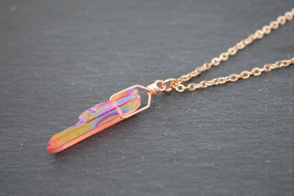 Rose Gold Flame Aura Necklace - Rose Gold Plated Chain - Choose Length