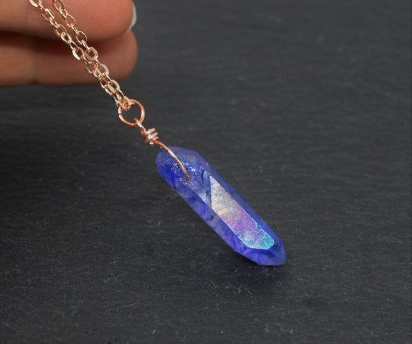 Rose Gold Celestial Blue Aura Necklace - Rose Gold Plated Chain - Choose Length