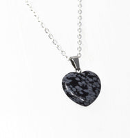 Genuine Snowflake Obsidian Heart Necklace. Gemstone Heart Pendant Necklace. Choose Length. Wish Knots.