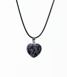 Genuine Snowflake Obsidian Heart Necklace. Natural Snowflake Obsidian Black Cord Necklace. Adjustable. Wish Knots.