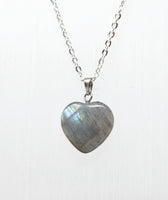 Genuine Labradorite Gemstone Heart Necklace. Labradorite Heart Pendant Necklace. Choose Length. Wish Knots.