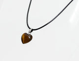 Genuine Natural Tiger's Eye Gemstone Heart Necklace. Tiger Eye Heart Black Cord Necklace. Adjustable. Wish Knots.