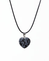 Genuine Snowflake Obsidian Heart Necklace. Natural Snowflake Obsidian Black Cord Necklace. Adjustable. Wish Knots.