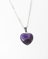 Genuine Amethyst Gemstone Heart Necklace. Amethyst Heart Pendant Necklace. Choose Length. Wish Knots.