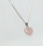 Genuine Rose Quartz Gemstone Heart Necklace. Rose Quartz Heart Pendant Necklace. Choose Length. Wish Knots.